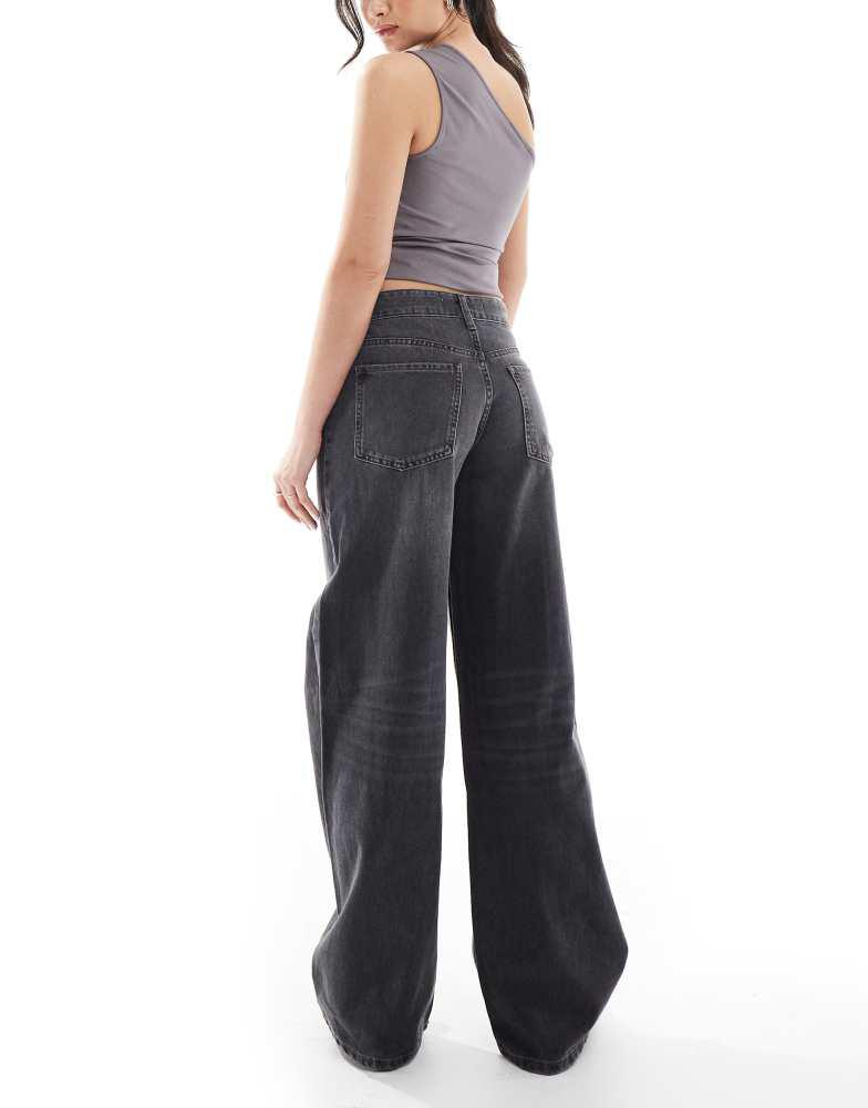 Bershka Bershka baggy straight leg jeans in dark grey