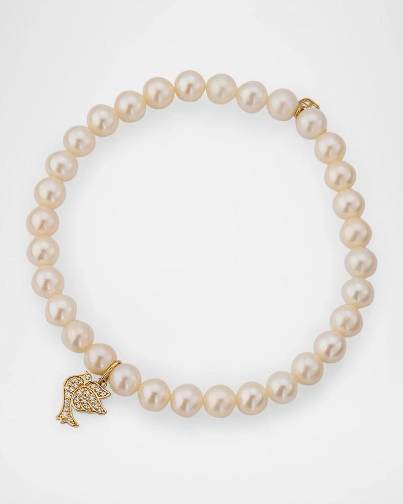Sydney Evan Small Pave Dove and Freshwater Pearl Bead Bracelet