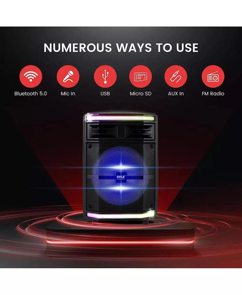 Pyle 10” Bluetooth PA Speaker System With Rechargeable Battery, Party Lights 
FM Radio, 600 Watt 2