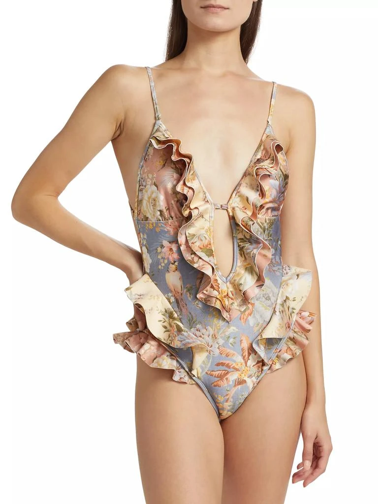 Zimmermann Tallow Floral Ruffle One-Piece Swimsuit 3