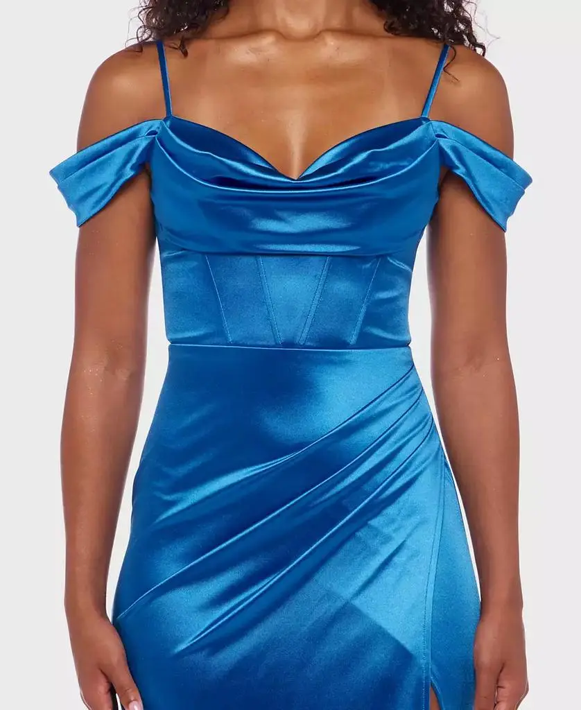 B Darlin Juniors' Cowl-Neck High-Slit Corset Gown, Created for Macy's - Cobalt - Size 3/4