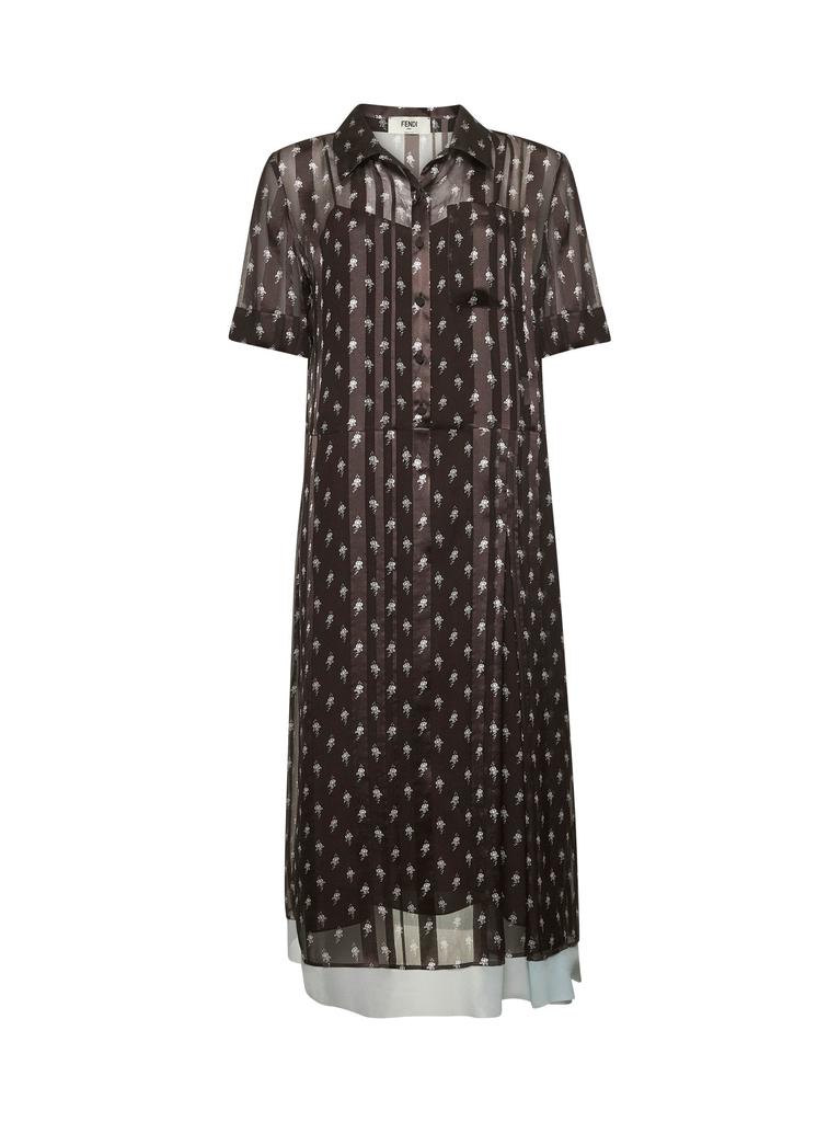 Fendi FENDI | Brown floral chiffon shirt dress | Women | 42