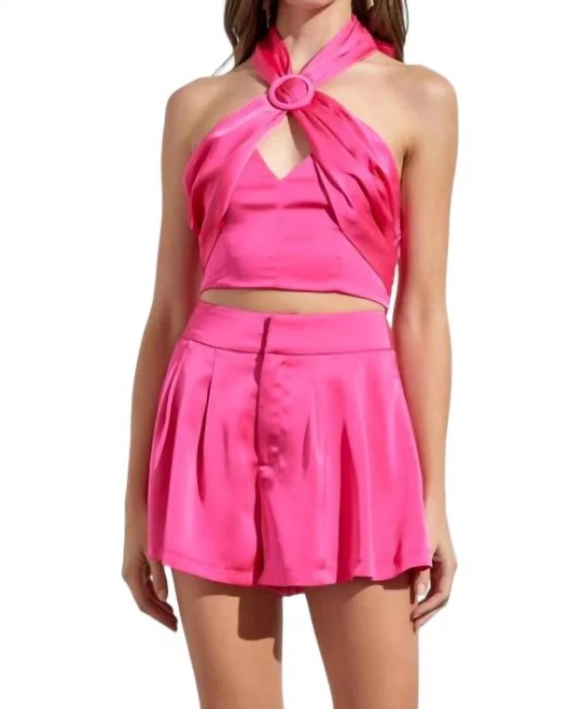 DO+BE Satin Halter Top In Bright Pink 1