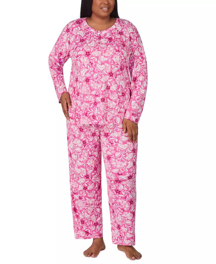 Ellen Tracy Plus Size Printed Long-Sleeve Pajama Set