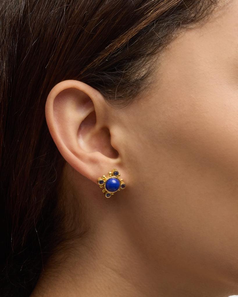 Elizabeth Locke 19K Lapis Stud Earrings with Blue Sapphires