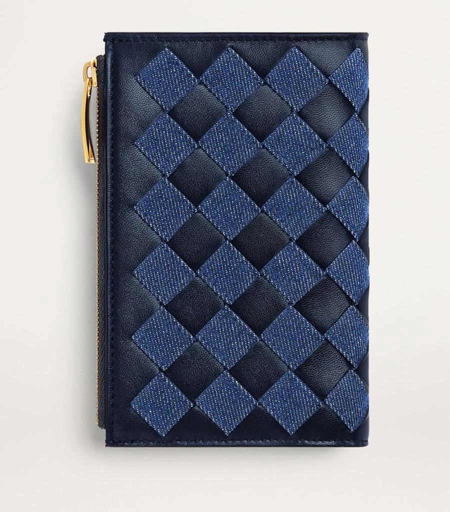 Bottega Veneta Medium Leather-Denim Intrecciato Bifold Wallet 3