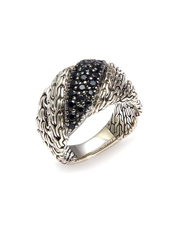 John Hardy Sterling Silver & Black Sapphire Twist-Chain Ring/Size 7 1