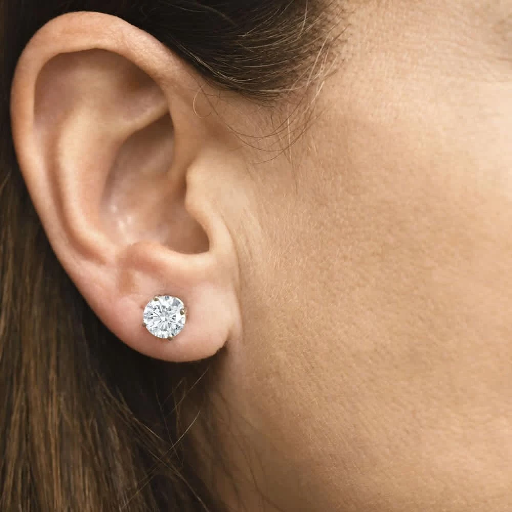 Pompeii3 2 1/4 Ct T.W. Round Cut Diamond Studs Lab Grown 14k White Gold 3