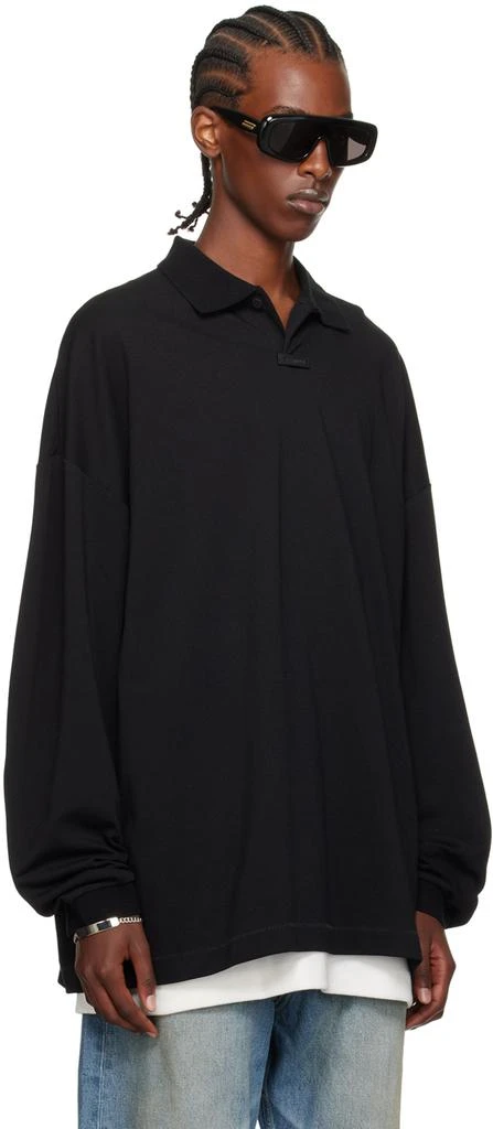 Essentials Black Logo Patch Long Sleeve Polo 2