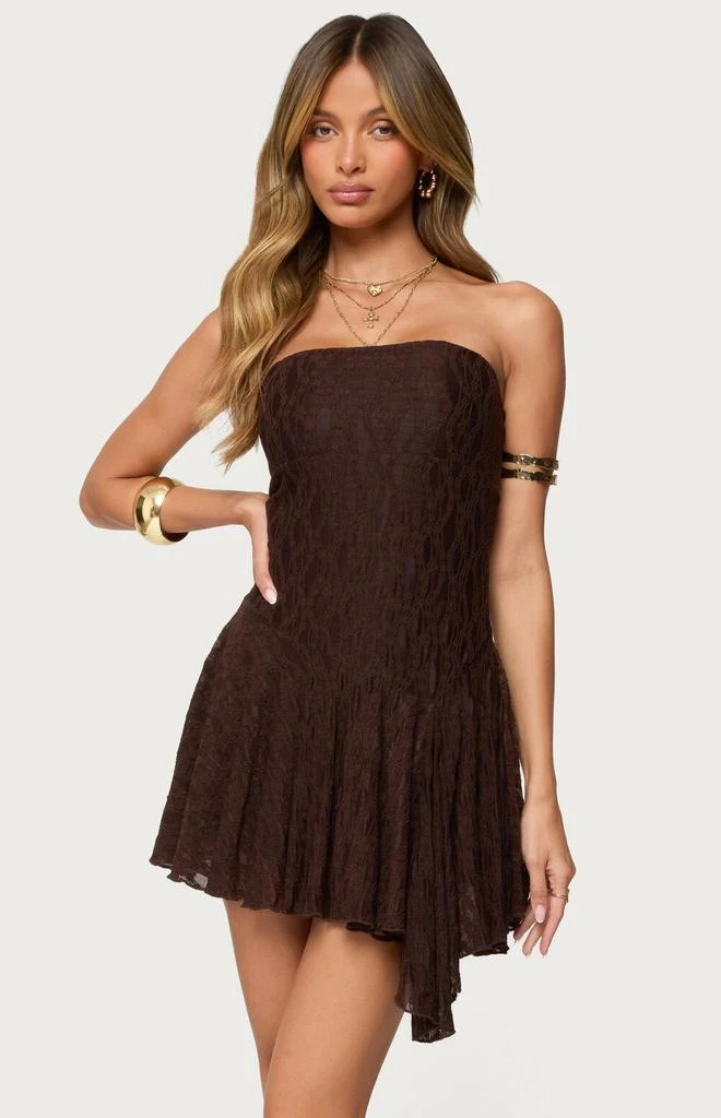 Edikted Elaia Asymmetric Strapless Lace Mini Dress 1