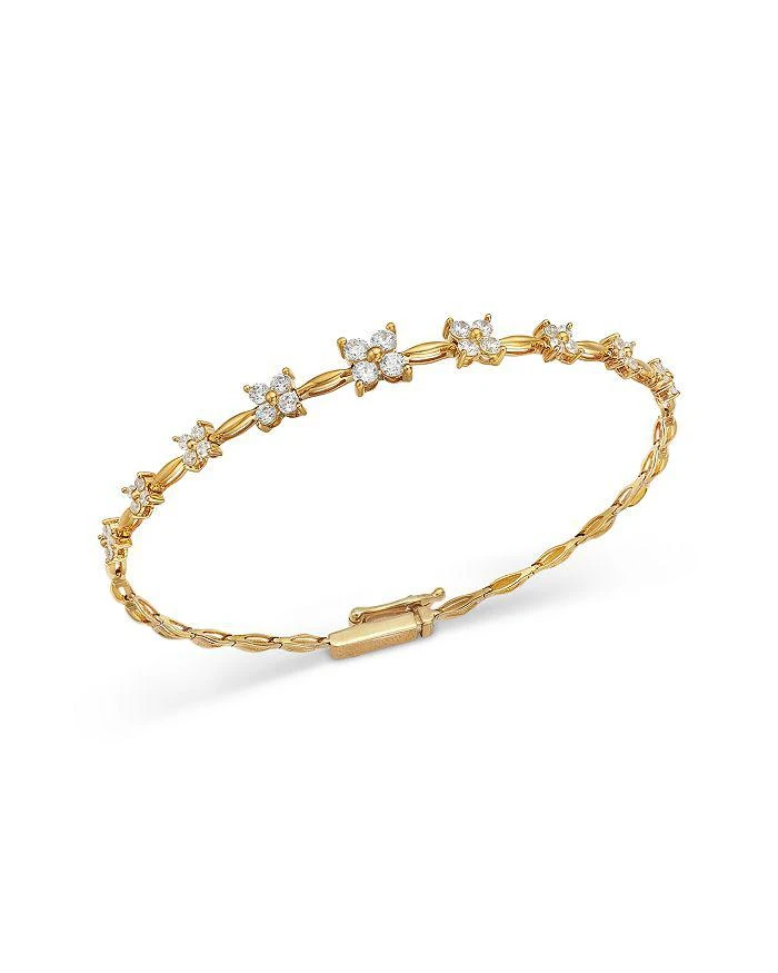Bloomingdale
s Fine Collection Diamond Flower Quad Cluster Graduated Station Bracelet in 14K Yellow Gold, 1.0 tcw