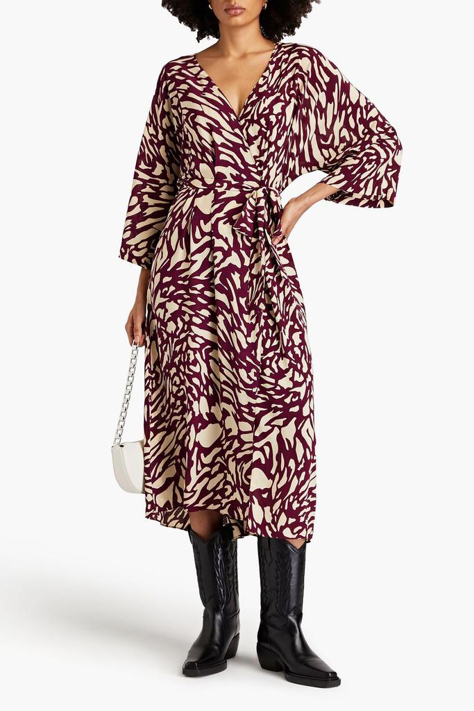 ba&sh Goa pleated printed crepe de chine midi wrap dress