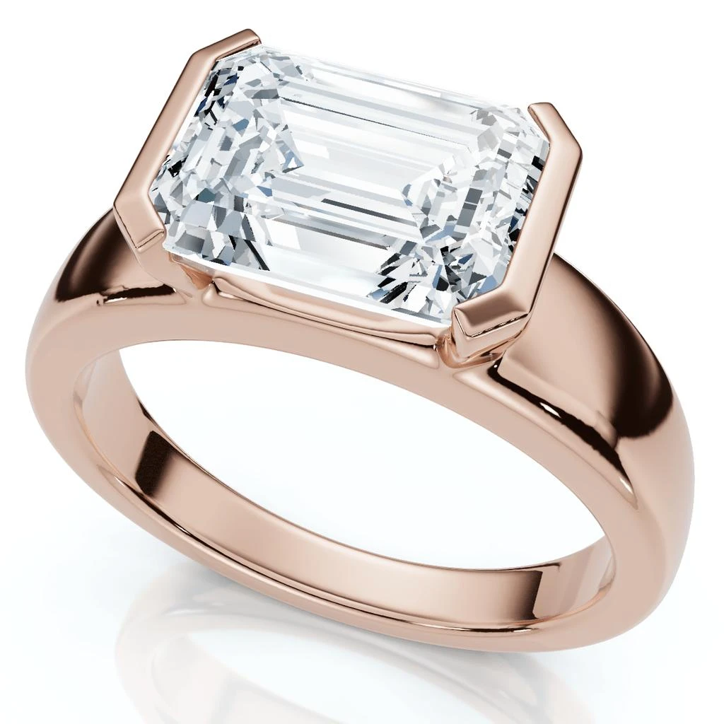 Pompeii3 Certified 2 2/3ct East West Emerald Cut Engagement Ring Gold or Pt Lab Grown