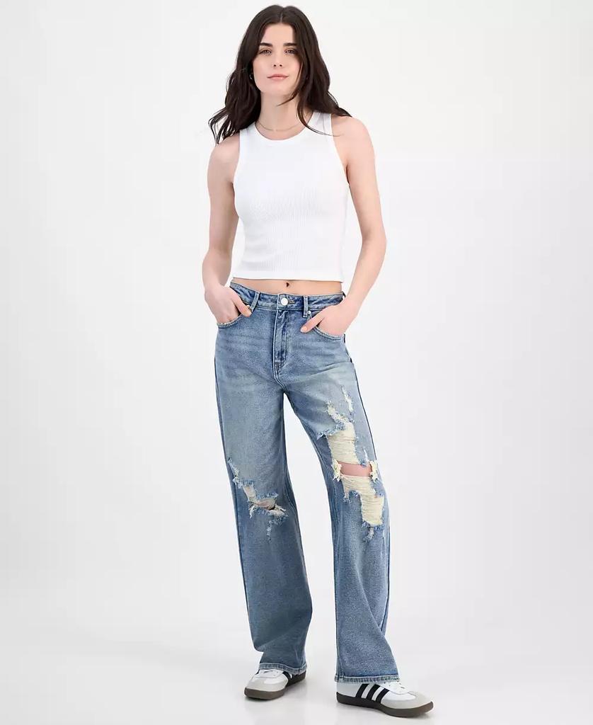 Almost Famous Juniors' Super High Rise Distressed 90s Wide Leg Jeans
