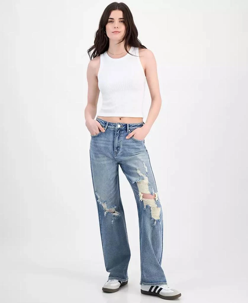 Almost Famous Juniors' Super High Rise Distressed 90s Wide Leg Jeans 1
