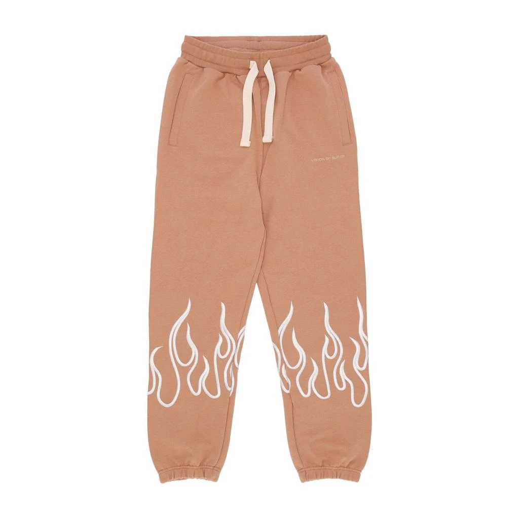 Vision of Super Men's Lightweight Tracksuit Pants Embroidery Flame Pants Terracotta 1