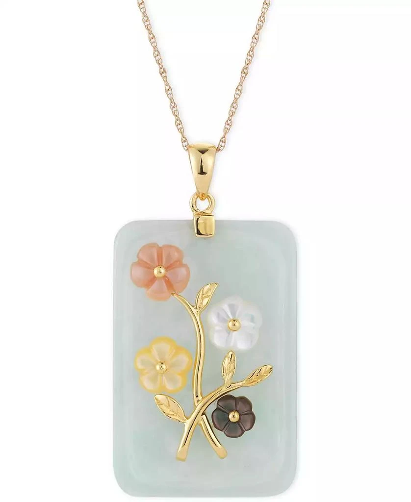 Macy's Jade or Onyx Carved Flower Pendant Necklace (25x38mm) in 14k Gold-Plated Sterling Silver 1