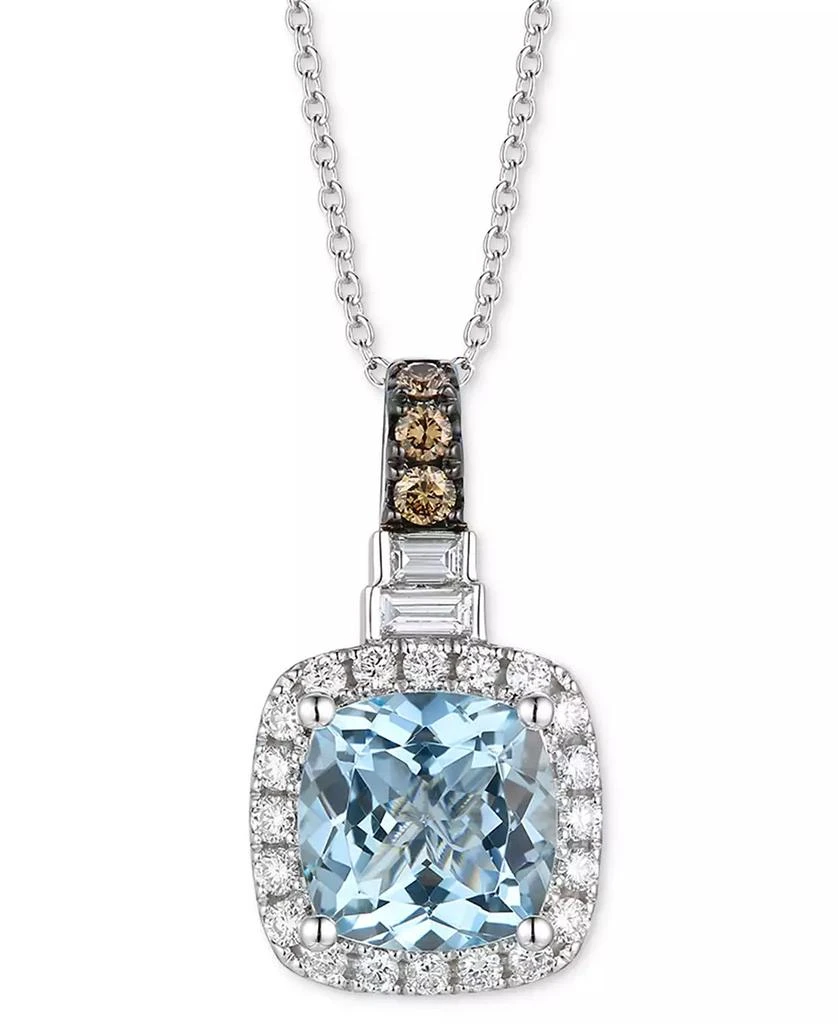 Le Vian Sea Blue Aquamarine (1-7/8 ct. t.w.) 
Diamond (1/2 ct. t.w.) Halo Adjustable 20" Pendant Necklace in 14k White Gold