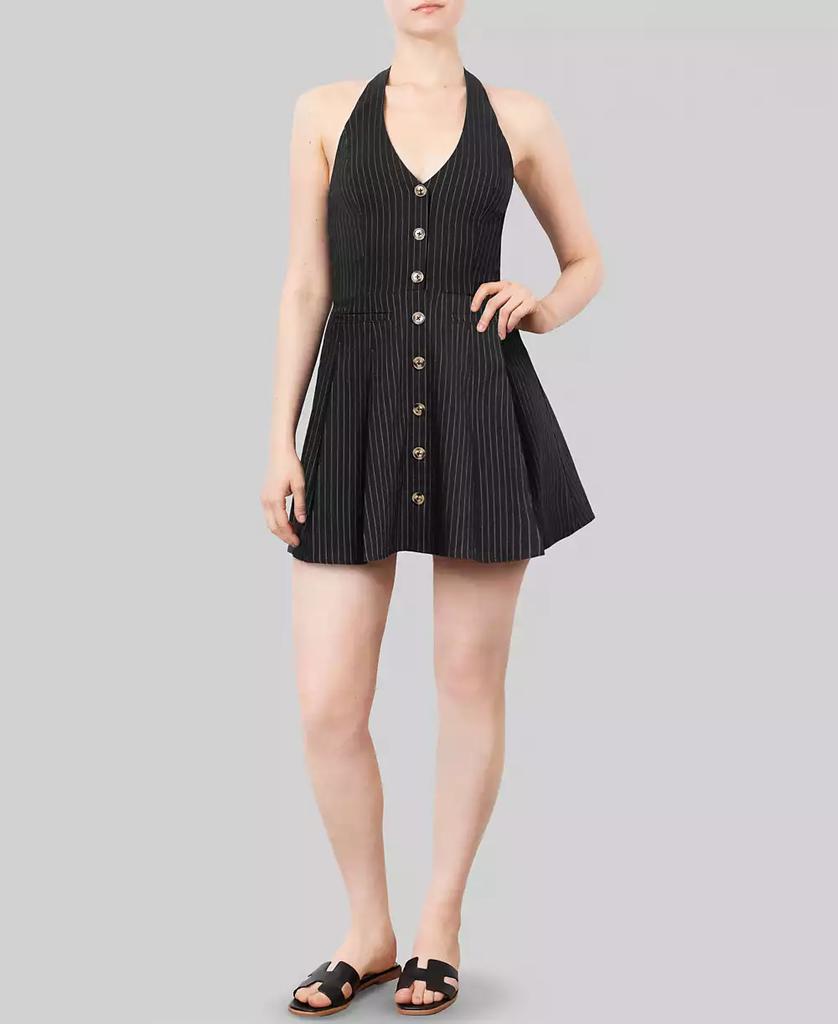 Almost Famous Crave Fame Juniors' Halter-Neck Button-Front Mini Dress