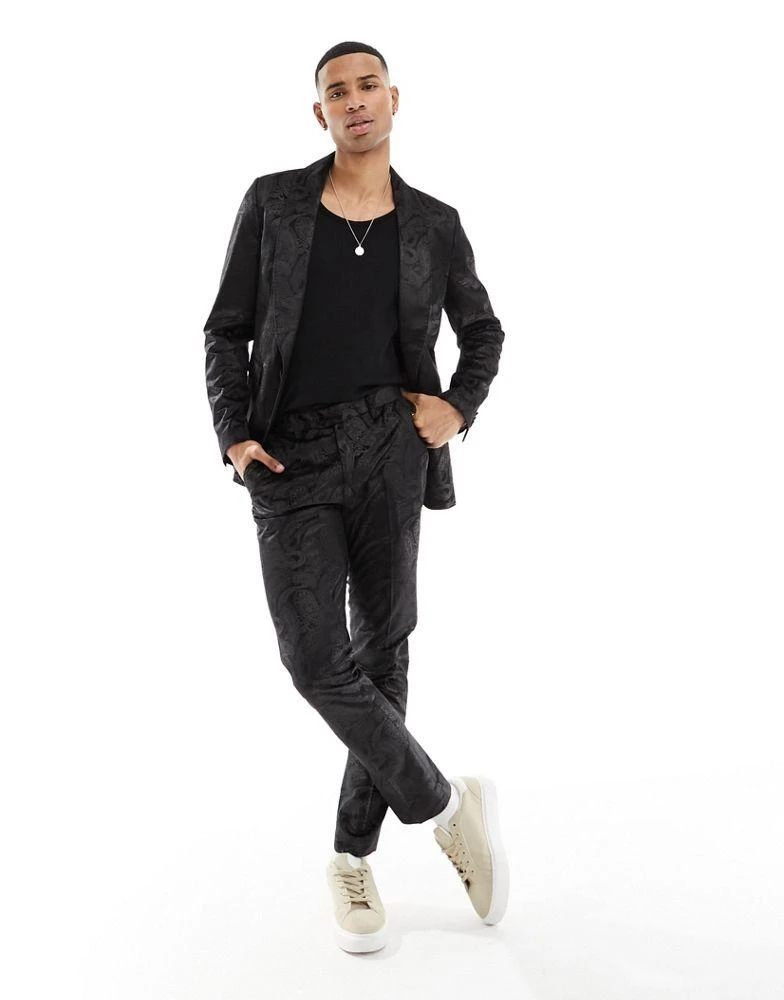 Gianni Feraud Gianni Feraud skinny velvet paisley suit trousers in black 1