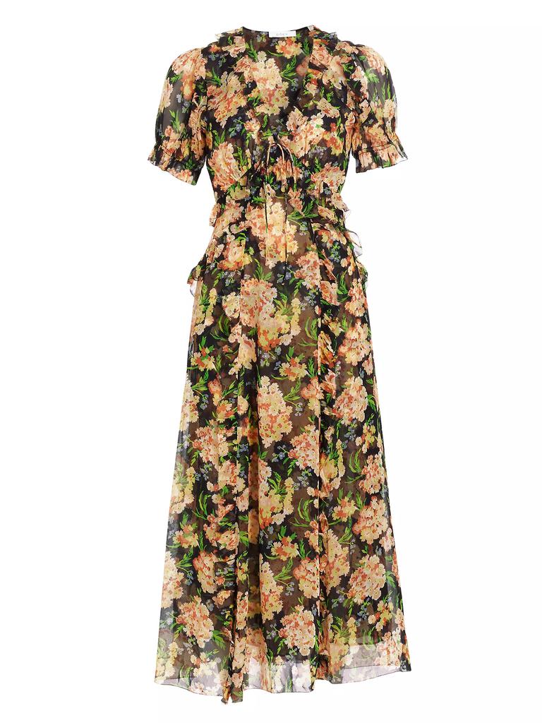 DÔEN Elisabeth Floral Silk Georgette Ruffle Midi-Dress