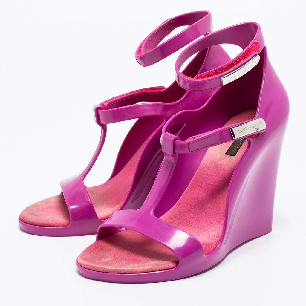 Louis Vuitton Louis Vuitton Purple Rubber Ankle-Strap Wedge Sandals Size 37 2