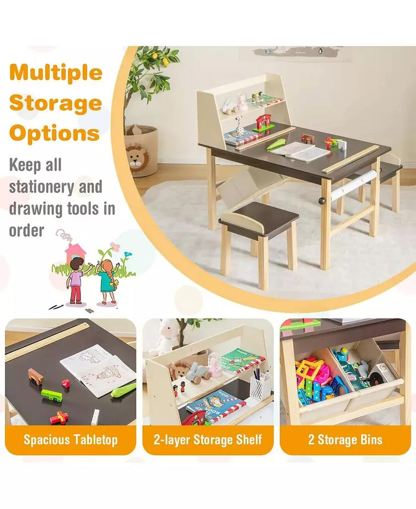 GOUUN Kids Art Table and Chairs Set with Paper Roll and Storage Bins 6