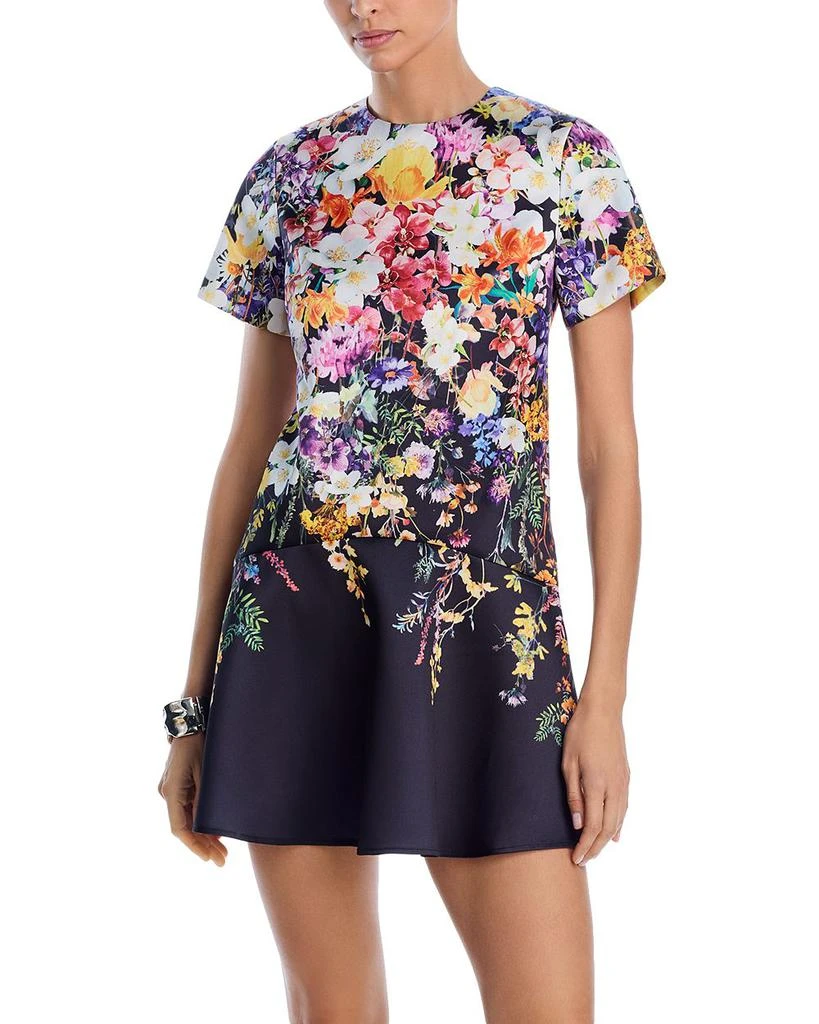 AQUA Placed Floral Drop Waist Mini Dress- Exclusive 1