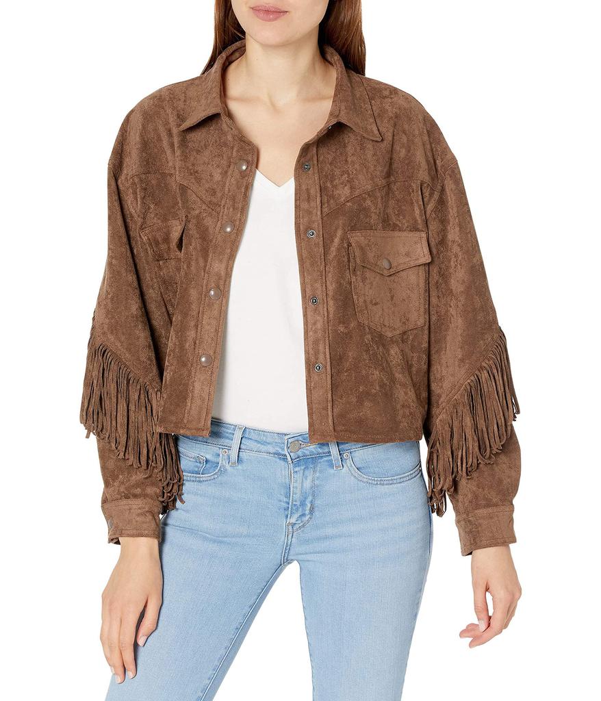 Blank NYC Faux Suede Fringe Shirt Jacket in Hot Cocoa