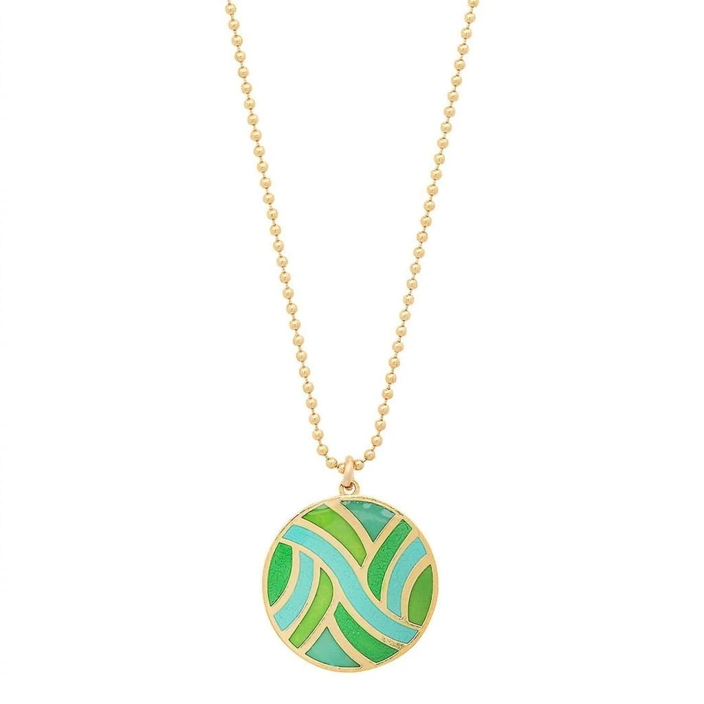 Jessica Elliot Women
s Large Round Enameled "swirl" Pendant Necklace In Vermeil/turquoise