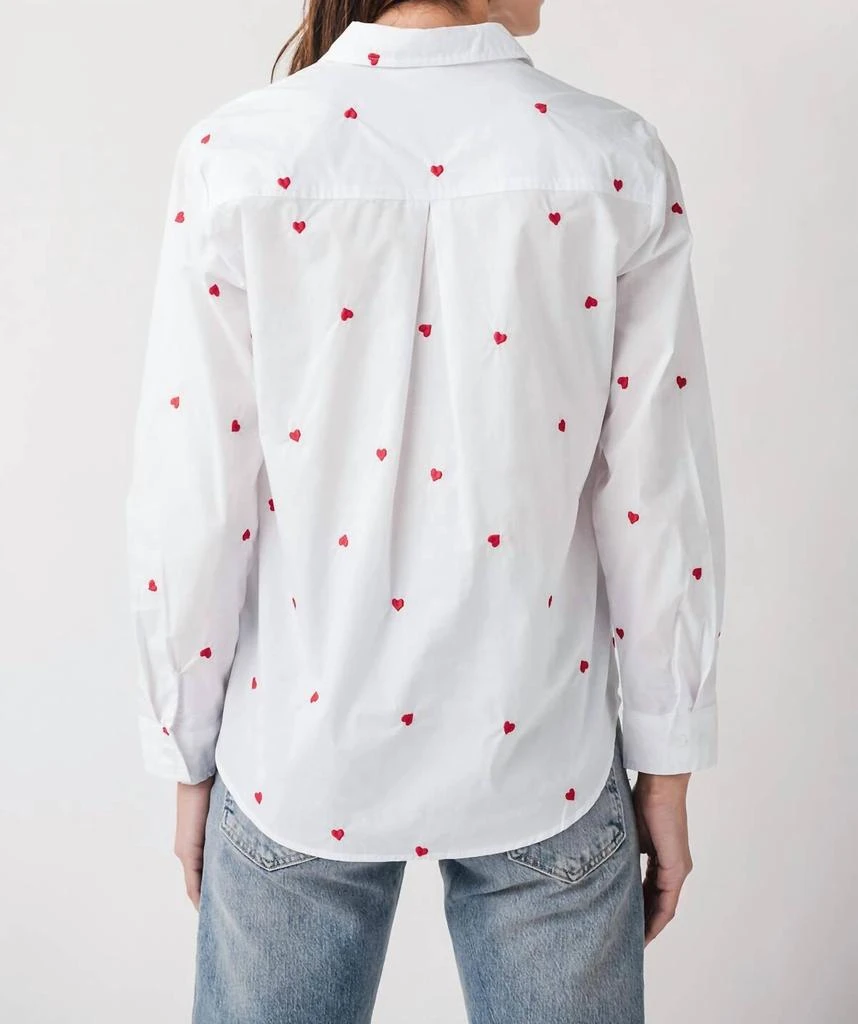 SKIES ARE BLUE Embroidered Heart Button Down Top In White/red 3