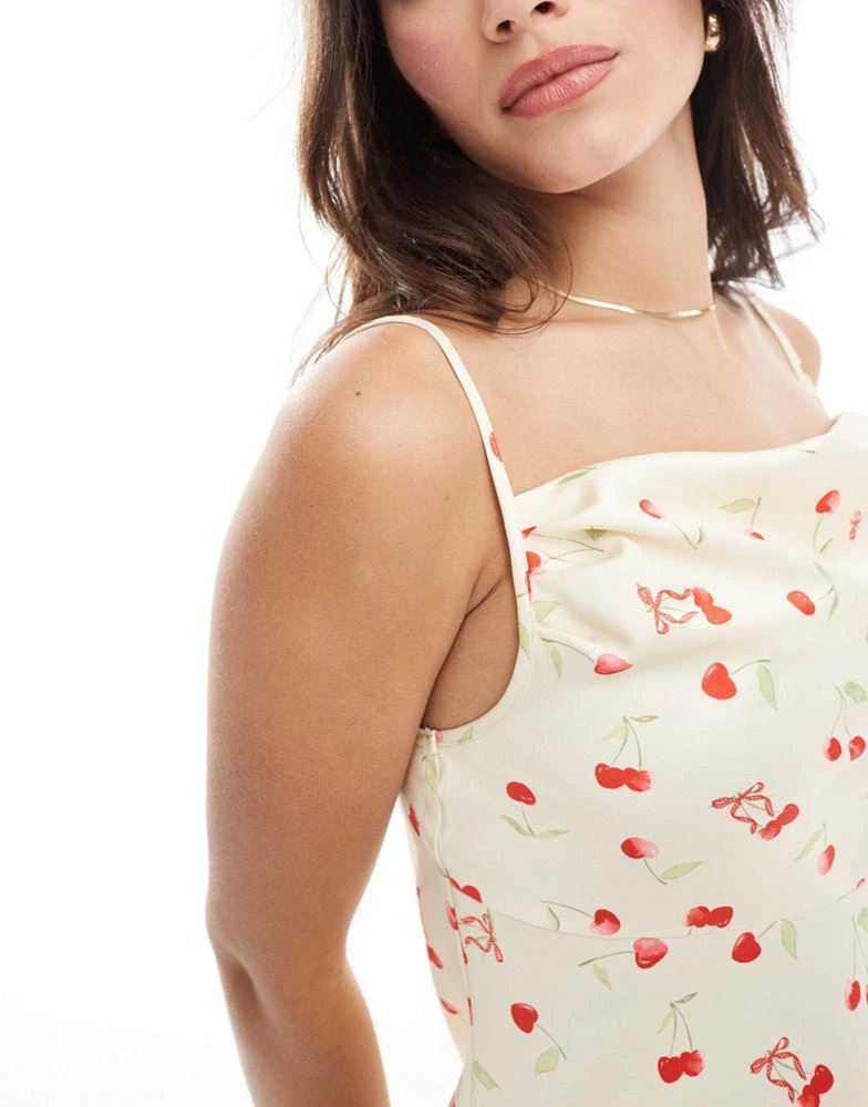 Miss Selfridge Miss Selfridge satin cowl neck mini dress in cherry print 3