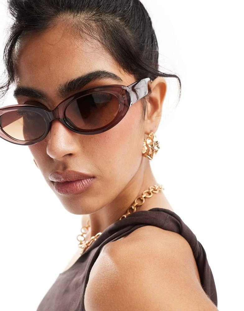 ASOS ASOS DESIGN oval sunglasses in crystal brown 3