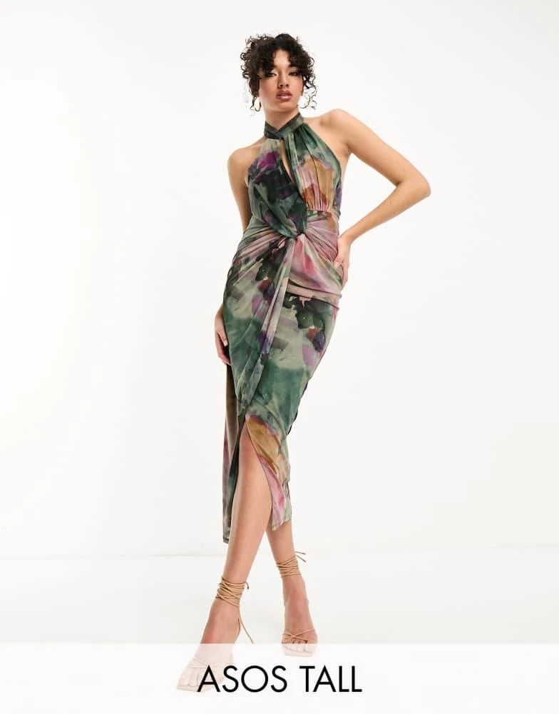 Shop ASOS DESIGN Tall halter neck bodycon mesh midi dress in green floral  print on Sale at BeyondStyle  Get 31% Off ASOS DESIGN Tall halter neck  bodycon mesh midi dress in