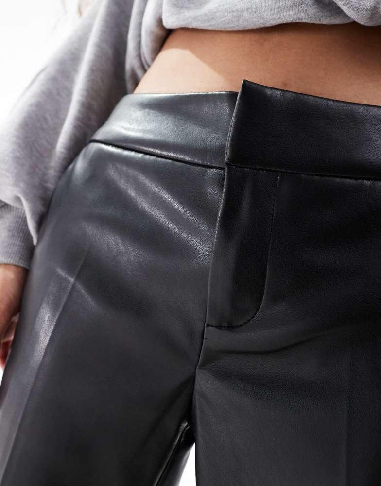 Bershka Bershka Petite faux leather flared trousers in black
