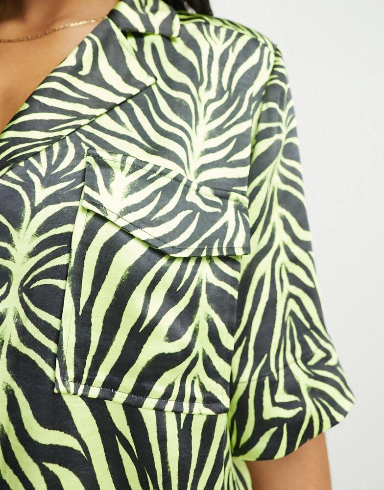 Hugo Boss HUGO Eraja relaxed fit silky shirt in yellow with zebra print 3