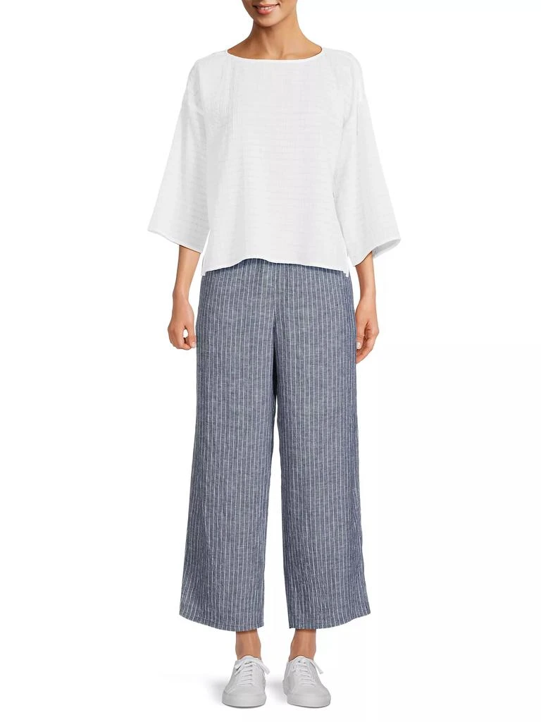 Eileen Fisher Striped Linen Elasticized Wide-Leg Pants 2