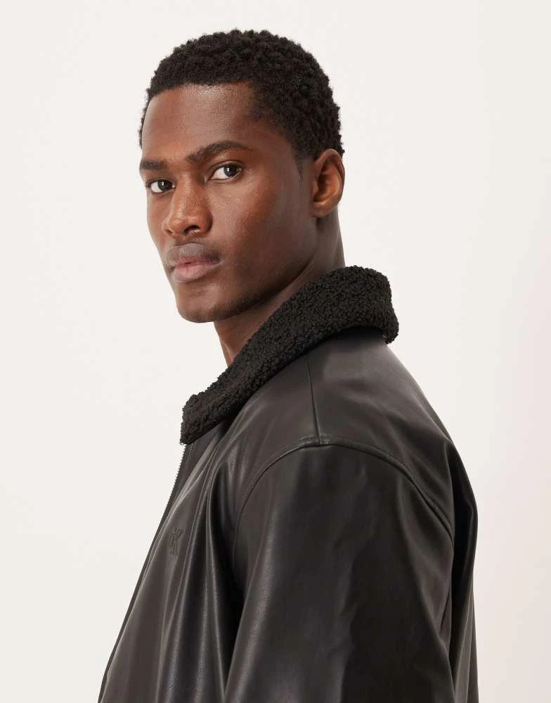Calvin Klein Calvin Klein Jeans faux leather bomber jacket with sherpa collar in black 4