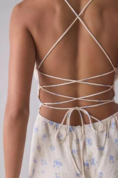 Kiss The Sky Kiss The Sky Blue Floral Lace-Up Open Back Mini Dress 4
