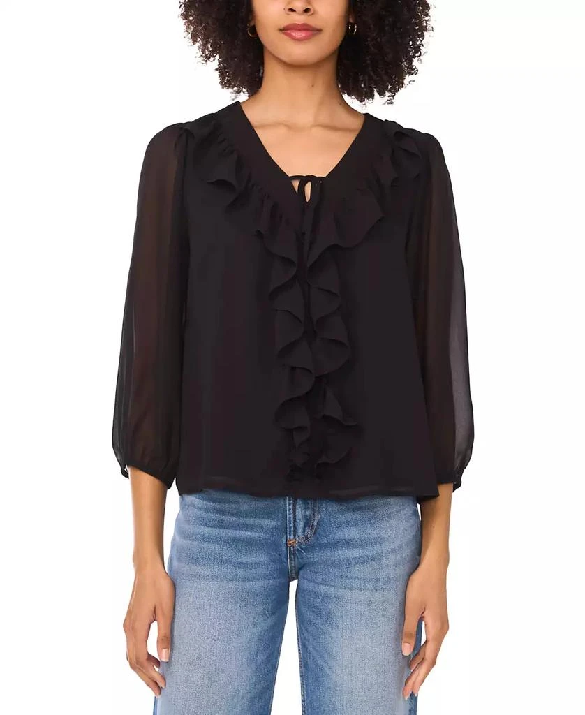 Vince Camuto Women
s Double Ruffle Tie V-Neck Blouse