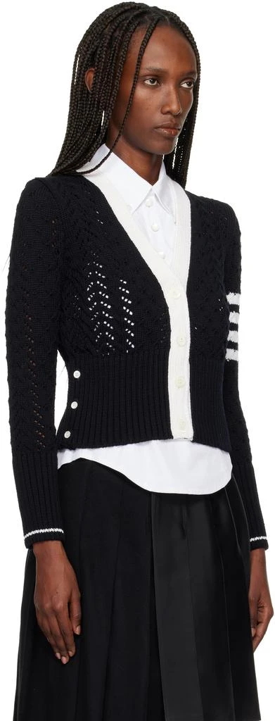 Thom Browne Black Cable Pointelle Stitch Merino Wool 4-Bar Cardigan 2