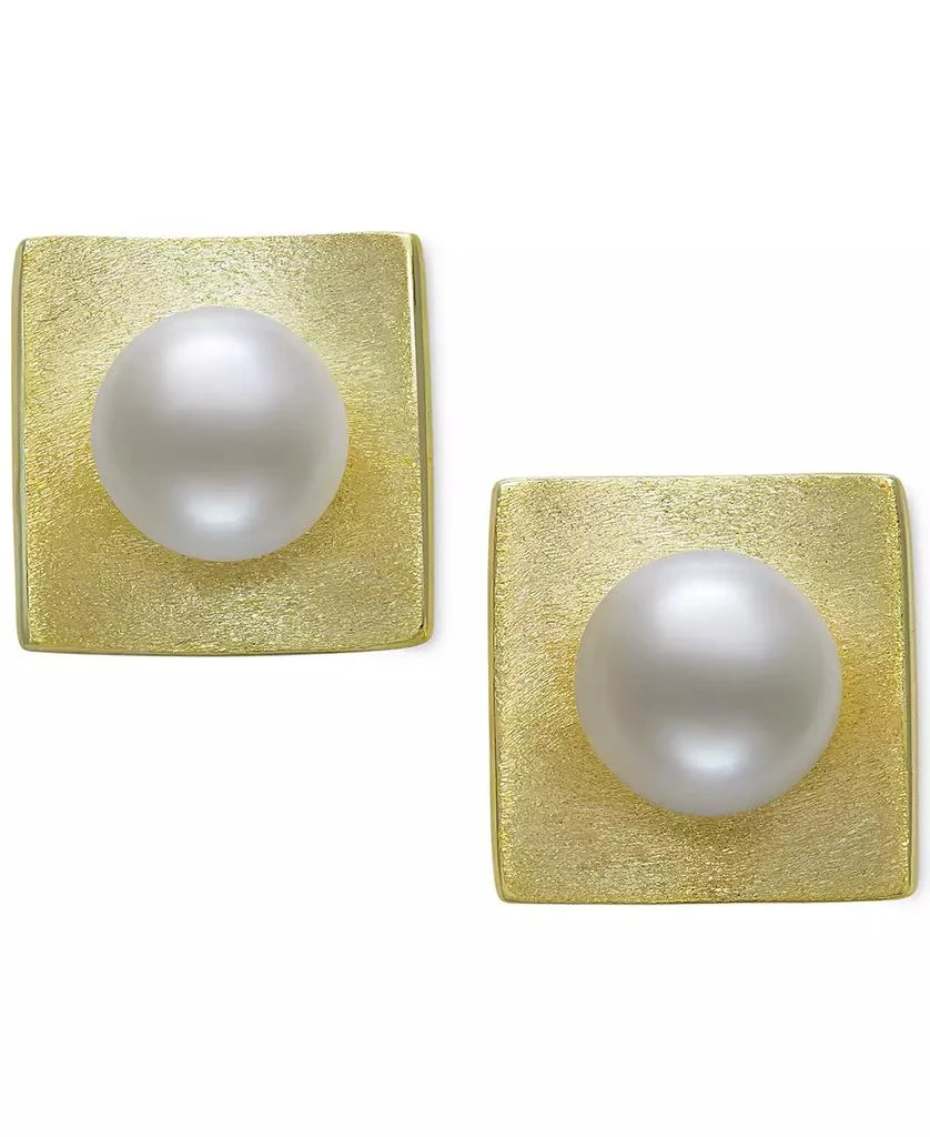 Belle de Mer Cultured Freshwater Button Pearl (7-8mm) Square Stud Earrings in 14k Gold-Plated Sterling Silver 3