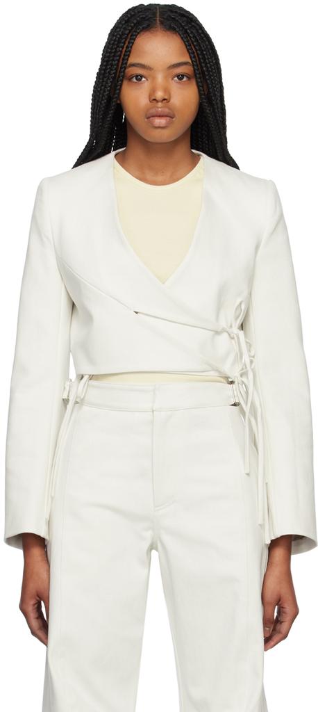 Yuzefi Off-White Wrap Split Denim Blazer