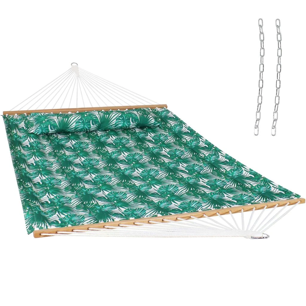 Sunnydaze 2-Person Quilted Printed Fabric Spreader Bar Hammock/Pillow with S Hooks and Hanging Chains - 450 lb Weight Capacity 8