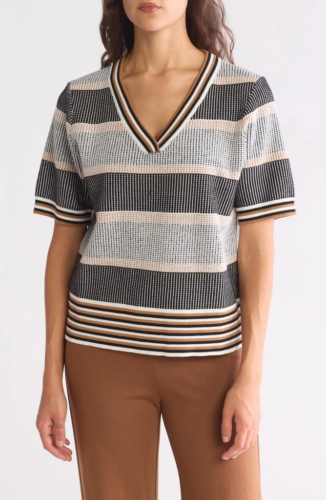 Adrianna Papell V-Neck Jacquard Sweater 1