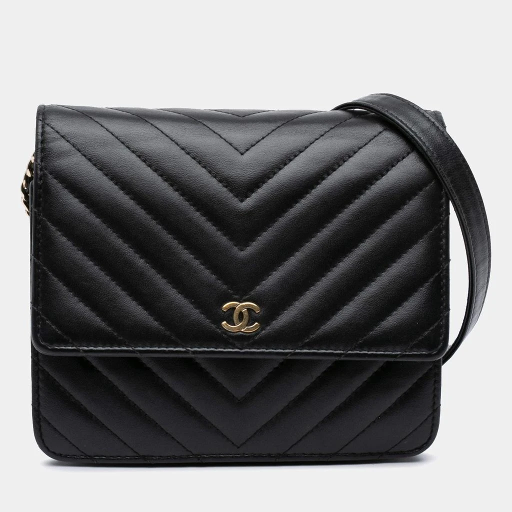 Chanel Chanel Black CC Chevron Lambskin Square Wallet On Chain 1