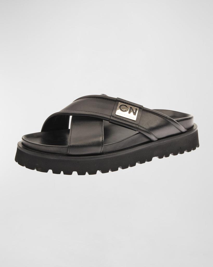 Costume National Men's Leather Chunky Sole Crisscross Slides