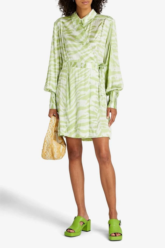 Ganni Tiger-print silk-blend satin mini wrap dress 2