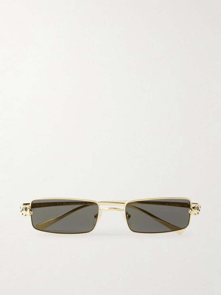 Cartier Eyewear Panthère 水晶缀饰金色金属长方框太阳镜