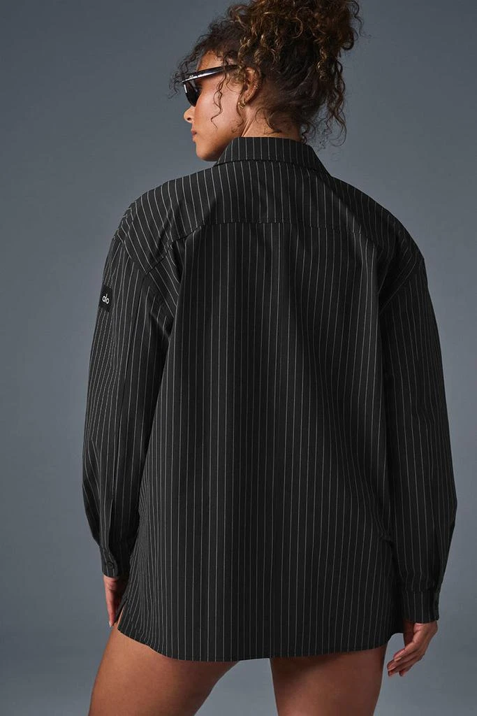 Alo Pinstripe Daylight Button Down Long Sleeve - Black/Titanium 7